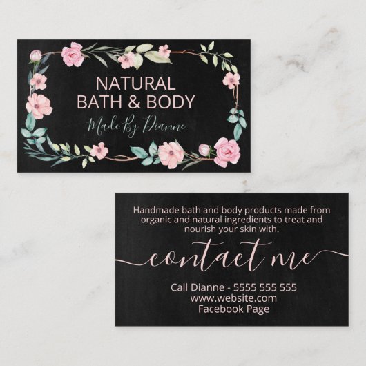 Donker alkboard met handgemaakte spa, wissel en li visitekaartje (Voorkant / Achterkant)