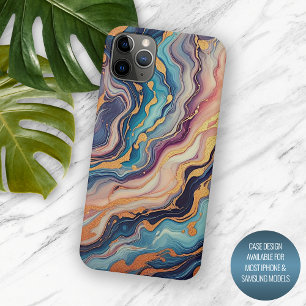 Donker Aqua Blauw Paarse Roze Gouden Marmeren Kuns iPhone 15 Pro Max Hoesje