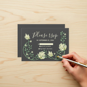 Donker art nouveau bloemen RSVP kaart