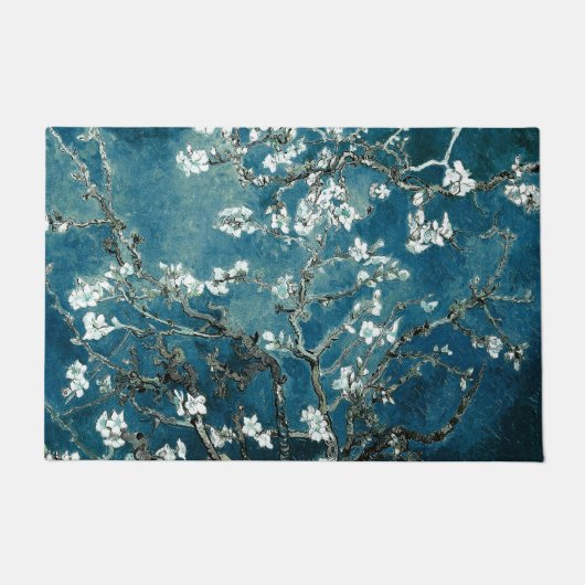 Donker Blauwgroen amandelbloesems van VanGogh Door Deurmat (Voorkant)