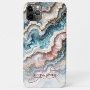 Donker Blauwgroen Blauw Blush Roze Goud Marmeren K iPhone 11 Pro Max Hoesje