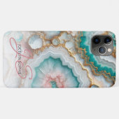 Donker Blauwgroen Blauw Blush Roze Goud Marmeren K Case-Mate iPhone Case (Achterkant (horizontaal))