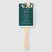 Donker Blauwgroen Bloemen Elegant Script Trouwprog Handwaaier (Voorkant)