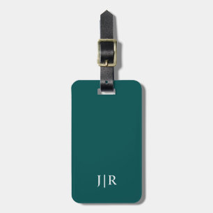 Donker Blauwgroen en Wit I Modern Monogram Bagagelabel
