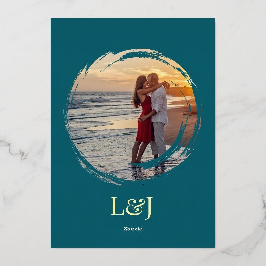 Donker Blauwgroen Golden Elegant bruiloft Modern P Folie Uitnodiging (Achterkant)