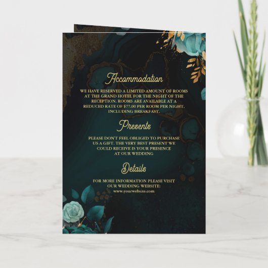 Donker Blauwgroen Goud Bloemen QR Code Moslim Brui (Achterkant)