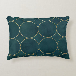 Donker Blauwgroen, gouden cirkels Waterverf. Accent Kussen