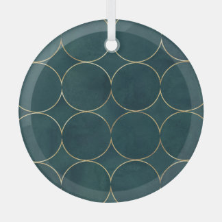 Donker Blauwgroen, gouden cirkels Waterverf. Glas Ornament