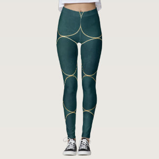 Donker Blauwgroen, gouden cirkels Waterverf. Leggings