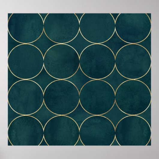 Donker Blauwgroen, gouden cirkels Waterverf. Poster (Voorkant)