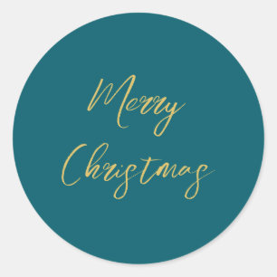 Donker Blauwgroen & Gouden Kleuren Vrolijk Kerstfe Ronde Sticker