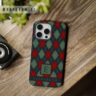  Donker Blauwgroen Groen Rood Argyle Patroon iPhone 15 Pro Max Hoesje