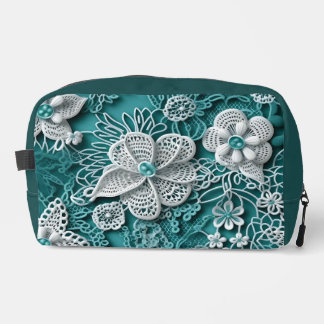 DONKER BLAUWGROEN MET WITTE KANT LOOK EFFECTEN TOILETTASJE