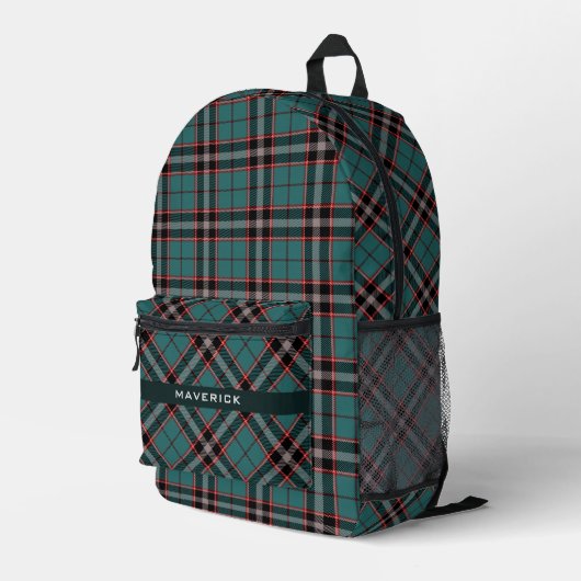 Donker Blauwgroen Plaid Patroon Chique Naam Modern Bedrukte Rugzak (Achterkant Hoek Rechts)