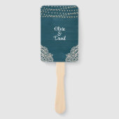 Donker Blauwgroen Rustiek Houten Koord Licht Trouw Handwaaier (Voorkant)