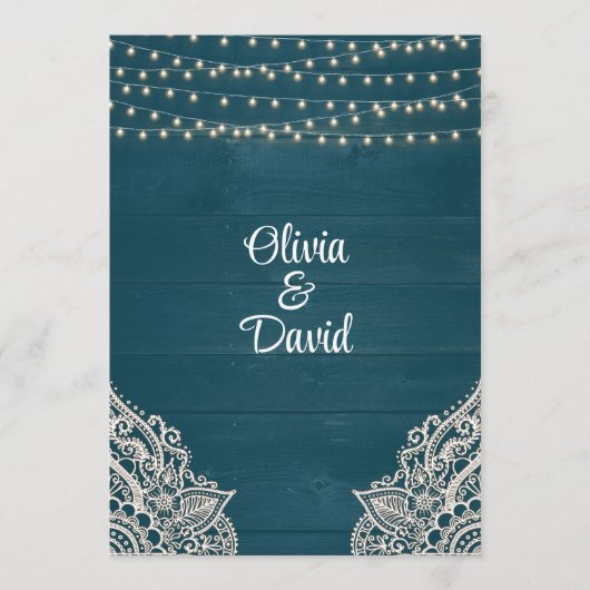 Donker Blauwgroen Rustiek Houten Koord Licht Trouw Programma (Voorkant)