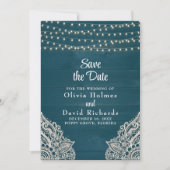 Donker Blauwgroen Rustiek String Light Save the Da Kaart (Voorkant)