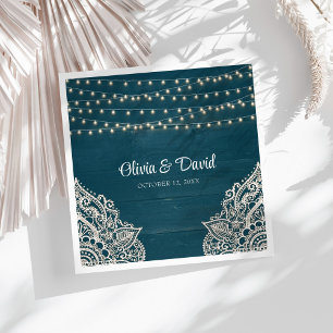 Donker Blauwgroen rustieke elegantie bruiloft serv Servet