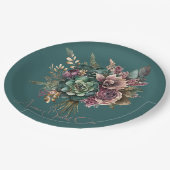 Donker Blauwgroen Turquoise Bourgogne Bloemen Boek Papieren Bordje (Gekanteld)