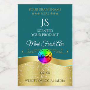 Donker Blauwgroen Wavy Gold Logo Monogram Productl Voedselcontainer Etiket