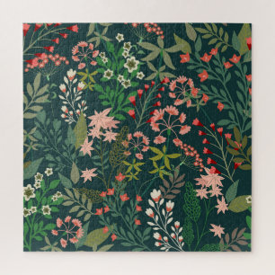Donker Bloemen Botanisch Naadloos Patroon Legpuzzel