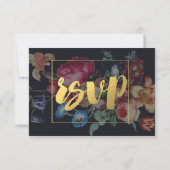 Donker  Bloemen Bruiloft RSVP w/Maaltijd Keuze (Achterkant)