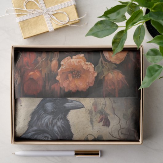 Donker Bloemen Raven Decoupage Tissuepapier (Geschenk)