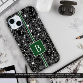 Donker bloemenpatroon zwart groen schets monogram Case-Mate iPhone case