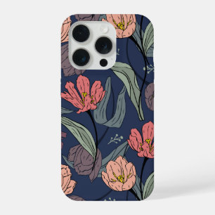 Donker Bloemmotief Tulp Patroon Hoesje iPhone 15 Pro Hoesje
