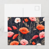 Donker Bloempatroon Met Poppies Briefkaart (Voorkant / Achterkant)