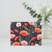 Donker Bloempatroon Met Poppies Briefkaart (Staand voorkant)