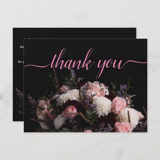Donker bordeaux Bloemen Dank u Briefkaart (Voorkant / Achterkant)