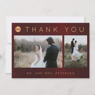 Donker bordeaux gouden winter bruiloft foto collag bedankkaart
