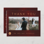 Donker bordeaux gouden winter bruiloft foto dank u briefkaart (Voorkant / Achterkant)