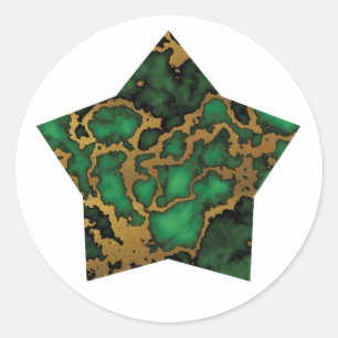 Donker Bos Groen en Goud Marmeren Textuur Star Ronde Sticker