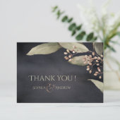 Donker botanisch groen rustiek dank u bedankkaart (Staand voorkant)