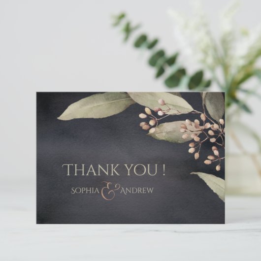 Donker botanisch groen  rustiek dank u bedankkaart (Staand voorkant)