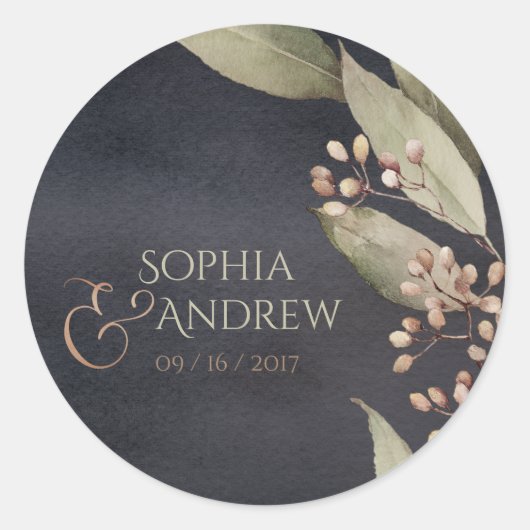 Donker botanisch groen  rustiek monogram ronde sticker (Voorkant)