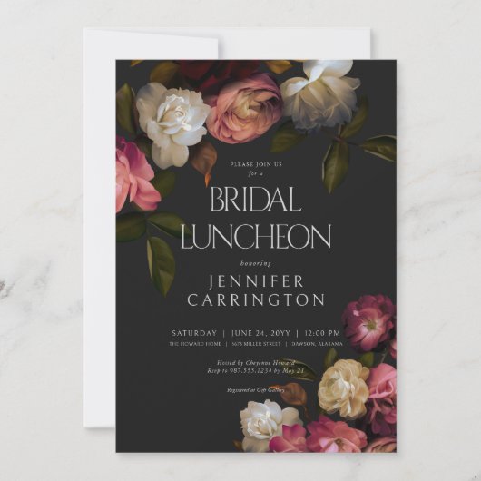 Donker Bourgogne & Cream Pioenrozen Zwart Bruids L Kaart (Voorkant)