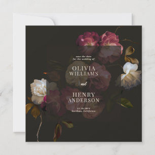 Donker Bourgondië Bloemig Somber Zwart Elegant Rom Save The Date