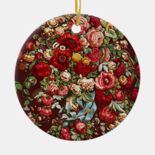 Donker Bourgondië Victoriaanse Roos Bloemlint Patr Keramisch Ornament