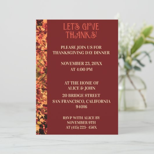 Donker Bourgondisch Thanksgiving Diner Herfstfeest Kaart (Staand voorkant)