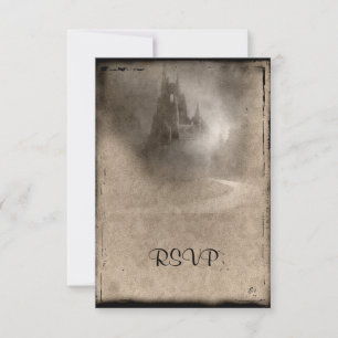 donker Castle Gothic Wedding RSVP Kaartje