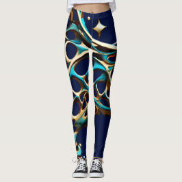 Donker Cyaan en Goud Arabesque Leggings