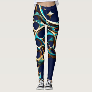 Donker Cyaan en Goud Arabesque Leggings