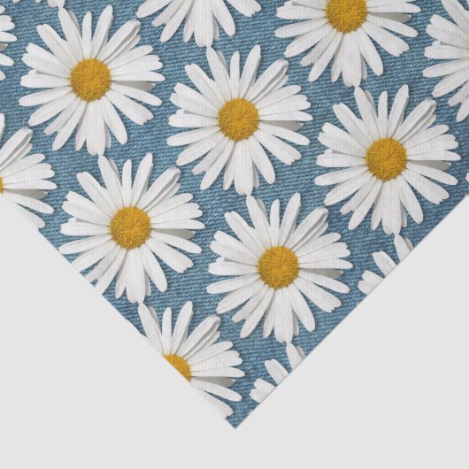 Donker Denim & Wit Daisy Hippie Blossoms Bloemen Tissuepapier (Detail)