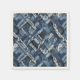 Donker distressed denim patchwork en vlechten servet