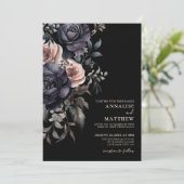 Donker Elegant Bloemen Bruiloft Kaart (Staand voorkant)