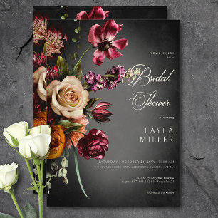 Donker Elegant Blur Autumn Floral Vrijgezellenfees Kaart