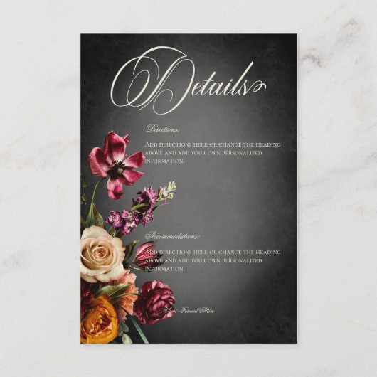 Donker Elegant Blur Herfst Bloemen bruiloft Detail Informatiekaartje (Voorkant)